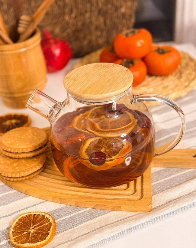 قوری پیرکس ۱ لیتری درب بامبو برند مادام کوکو شعله مستقیم وارداتی با کیفیت
